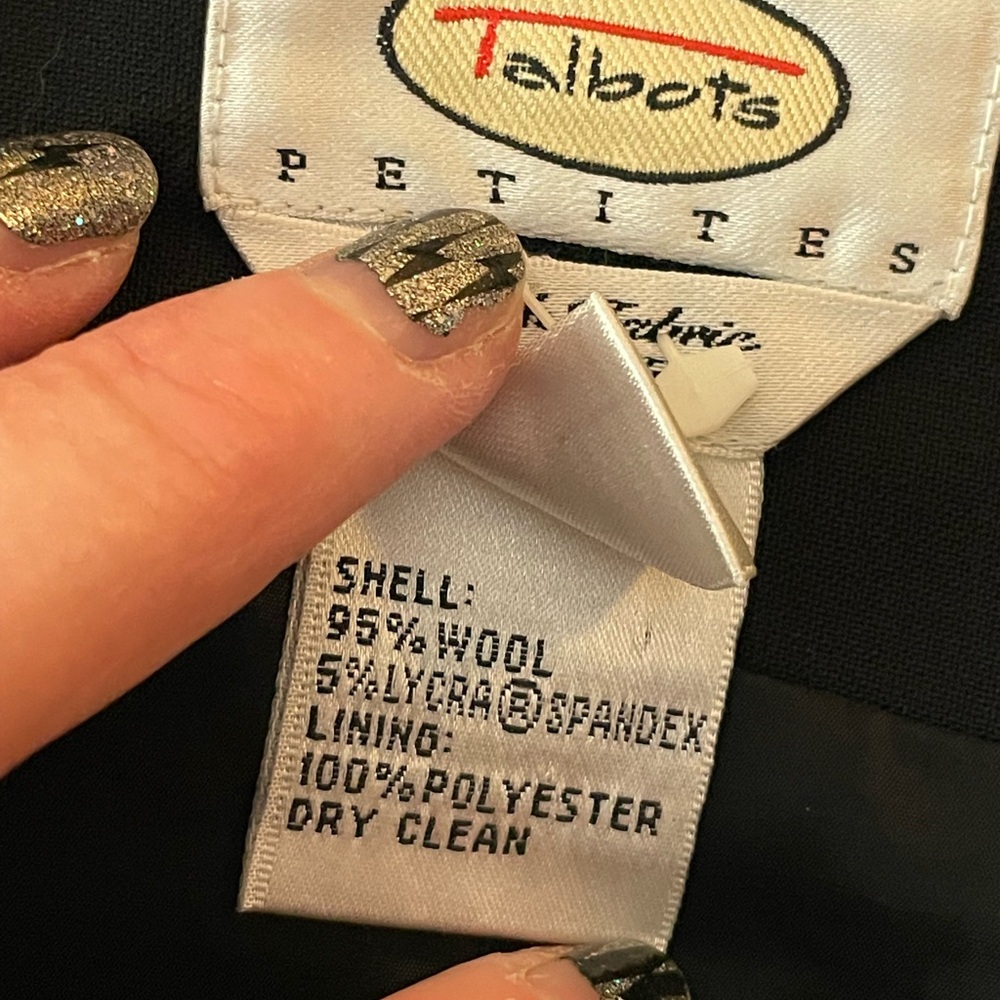 Talbots Petite black pencil skirt size 12P lined back zipper button wool spandex - Picture 9 of 11